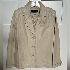 Jones New York Genuine Leather Cream Off-White Button Up Jacket Blazer Size XL